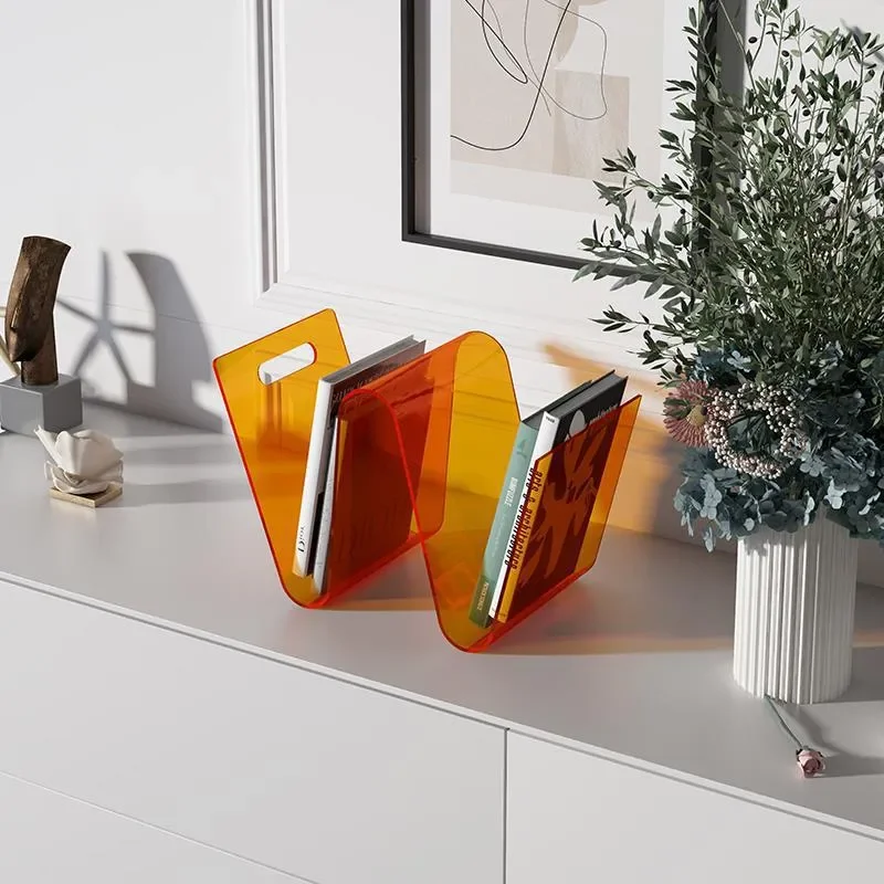 Nordic W Shaped Acrylic Bookshelf Creative Magazine Rack Modern Desktop Storage Organizer Clear Display Stand for Living Room