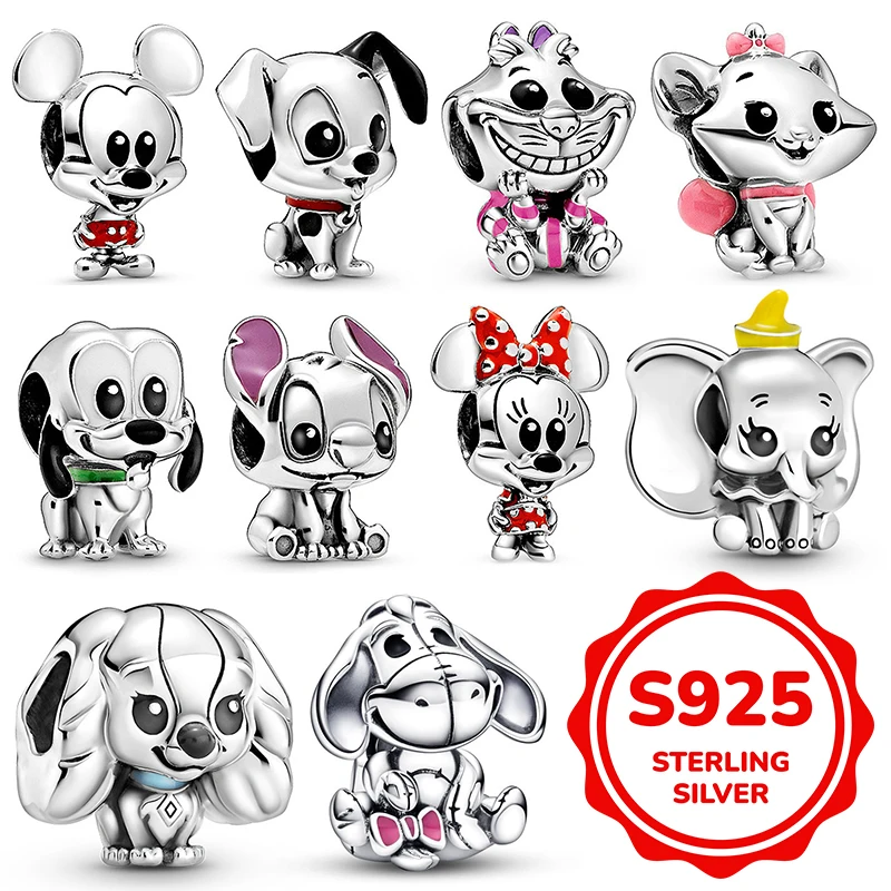 

Disney 925 Silver Mickey Minnie Stitch Charm Beads Fits Original Bracelet Necklace Women Luxury DIY Jewelry Party Festival Gifts