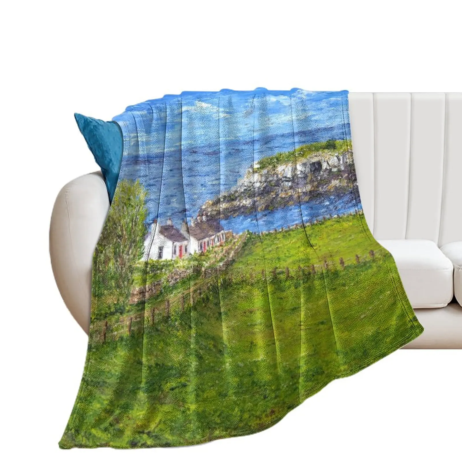 Cottages at Moelfre on Anglesey Throw Blanket for sofa Travel Blankets