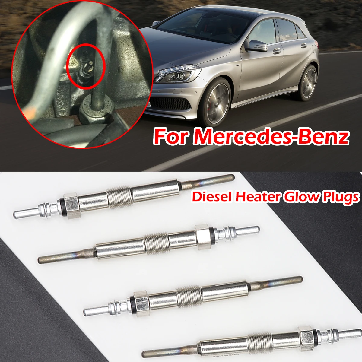 

4PC Diesel Heater Nickel Plating Glow Plugs 4.4V For Mercedes-Benz A-Class W176 2012-2018 B-Class W246,W242 Citan W415 CLA C117
