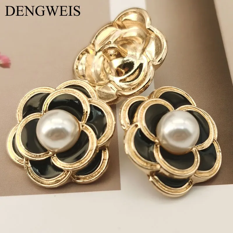 5pcs 18/25mm Fashion Flower Pearl Gold Metal Button for Clothing Women Coat Sweater Decorative DIY Sewing Accessories Wholesale