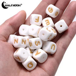 12mm 10Pcs White Gold Colors Letter Alphabet Beads Silicone English Letters Beads Baby Teething for DIY Baby Shower Gifts