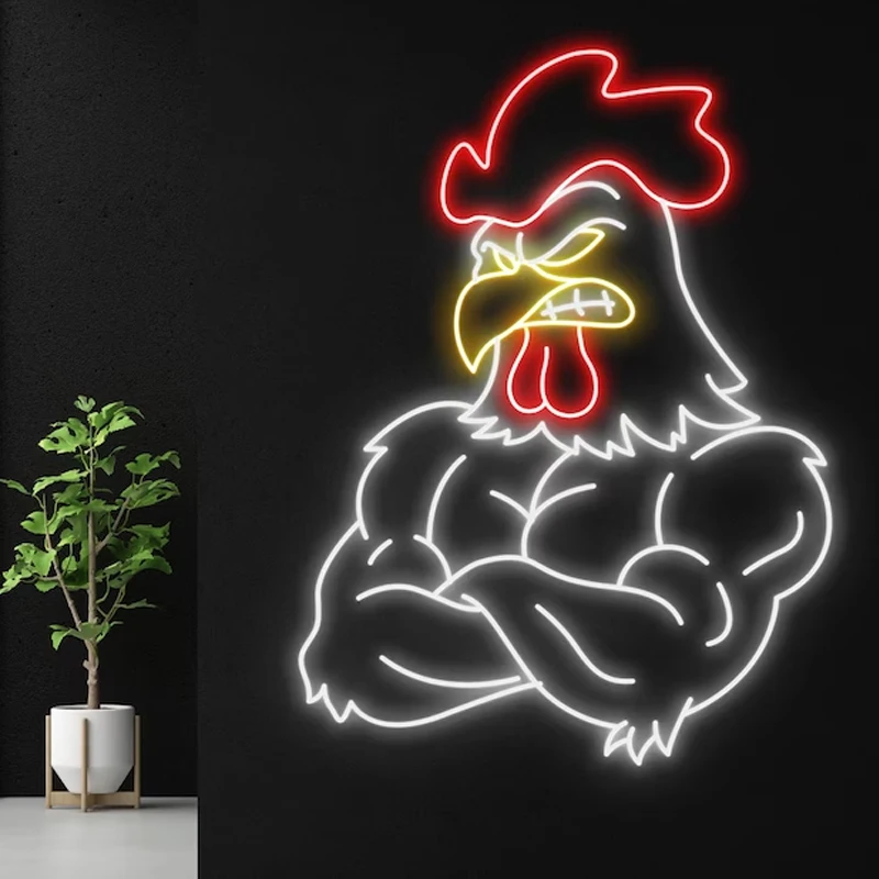 

Muscle Cock Neon Sign Funny Animal Neon Light Kawaii Cock Led Neon Sign for Gym Decorative Light Sign