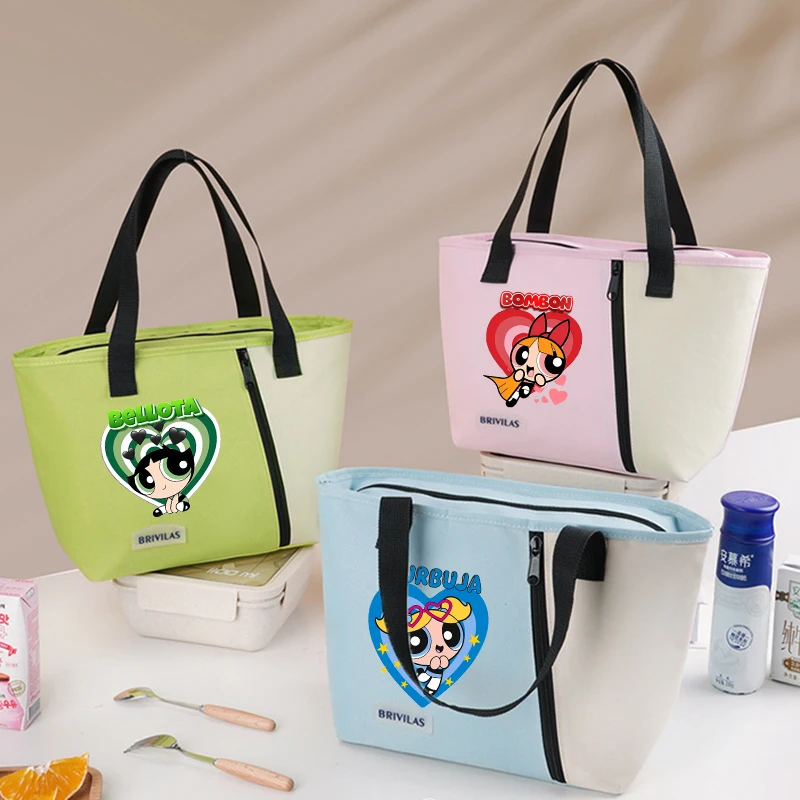 

The Powerpuff Girls Lunch Bag Kawaii Insulation Bento Pack Cute Cartoon Thermal Food Bag Student Bento Handbag Meal Pack IcePack