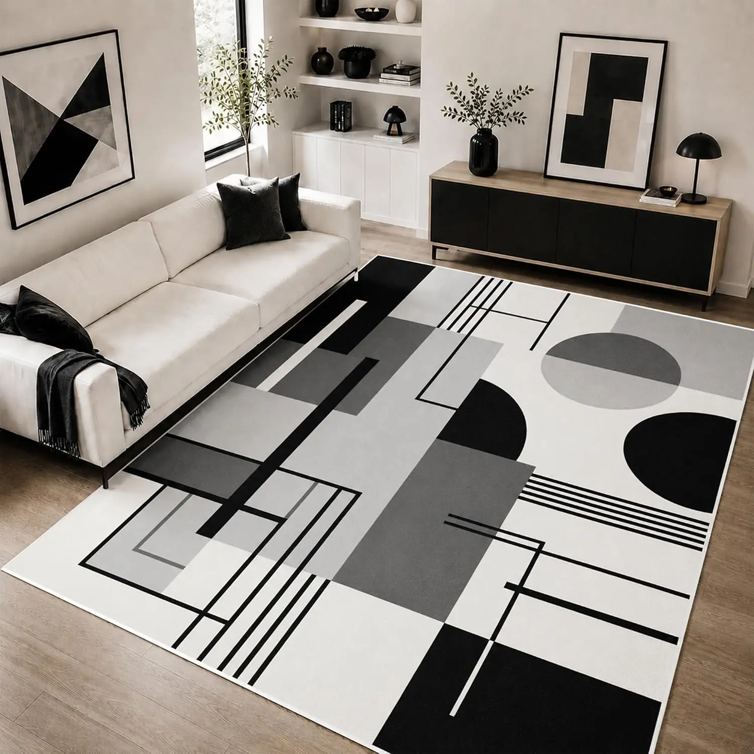 Geometric Triangle Prism Print Carpet Retro Mid Century Style Large Area Rug for Office Hotel Reception Blanket