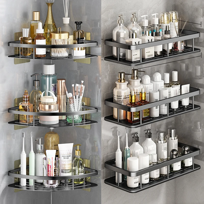 YUNJIEYA Corner Shower Gold Rak Bathroom Karat Hold Aluminium Room /Hanger Shelf Organizer Wall Mounted Shelving Accessories