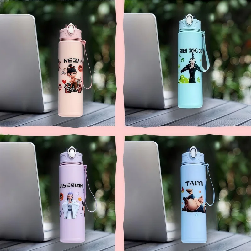 750 مللي كوب ماء لطيف ذو طابع كرتوني كوب ماء من القش البلاستيكي زجاجة مياه رياضية عالية القيمة للتخييم في الهواء الطلق بسعة كبيرة