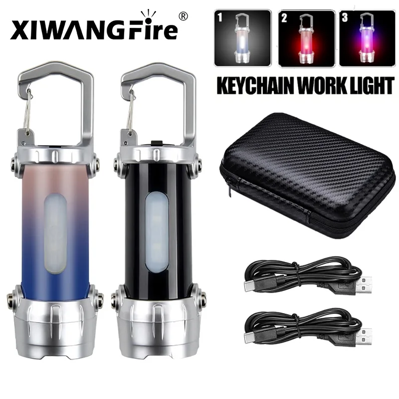 Mini LED Keychain Flashlight Multifunctional COB Work Light Keyring Practical Inspection Light Key Chain For Outdoor Activities
