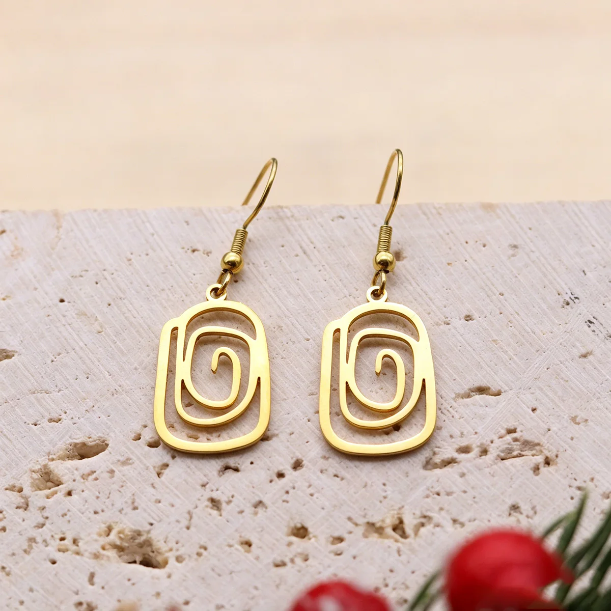 QIAMNI Geometric Circle Drop Earrings Stainless Steel Irregular Spiral Swirl Square Pendant Dangle Earring Birthday Gift Jewelry