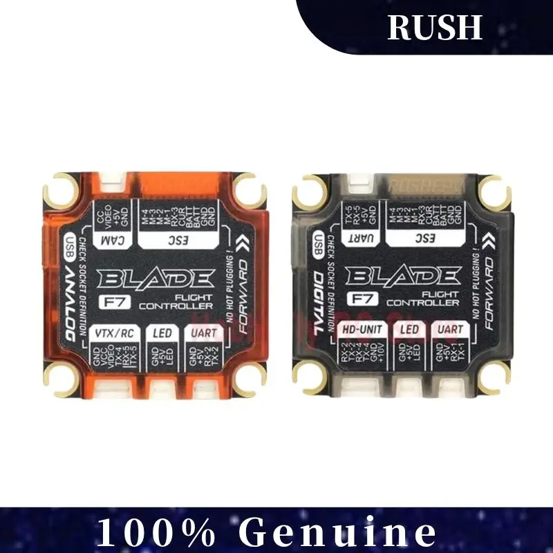 

Контроллер полета RUSHFPV BLADE F722 V2 — STM32F722/ICM42688P, 16 МБ BlackBox, 3–6S, 30x30 мм, цифровой/аналоговый для FPV-дрона