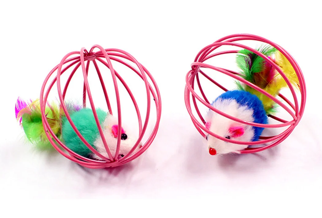 Funny Feather Mice Ball Cage For Kitten Creative Playing Toys Pet Products Play Cat Mouse Toy