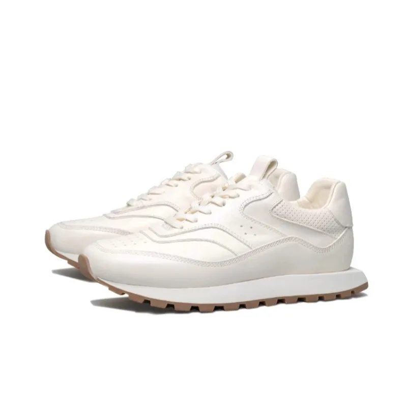Designer Style Fashion Handmade Board Shoes Men Sports Casual Genuine Leather Flat Sole White Training Shoes Male Sneakers