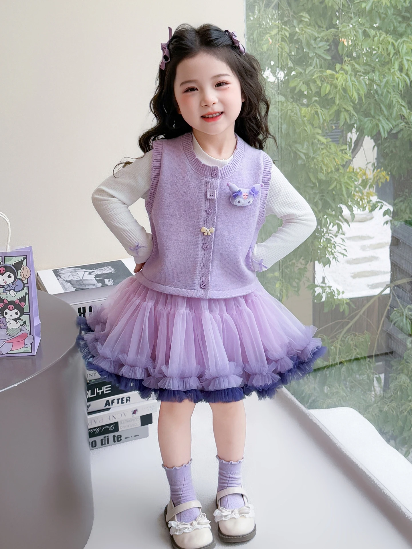 

Spring 2026 Children's Knitted Vest And Skirt Set Girls' Faion Outfit Small Girl Tee-piece Suit Cartoon Sle