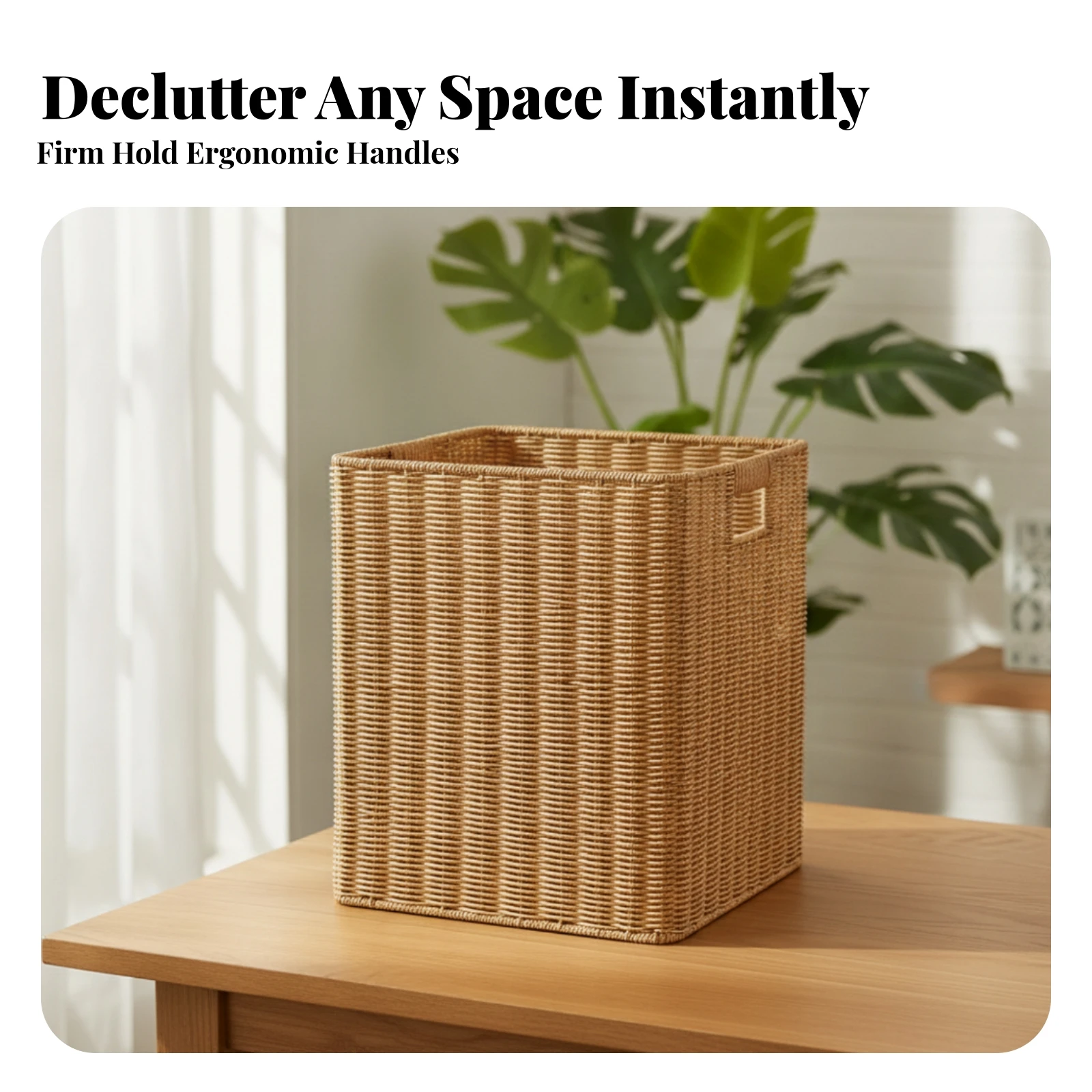 Rattan Storage Basket Rustic Storage Basket with Handles Rigid Sturdy for Shelf, Closet