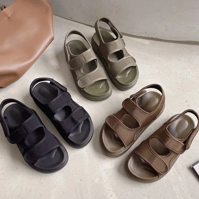 

Женские сандалии на плоской подошве, большие размеры, летние однотонные, противоскользящие, дышащие, несколько вариантов цвета, удобная и мягкая обувь