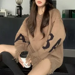 Autumn Female Pullover Long Sleeve Knitted Sweaters for Women Torn Jumper Clothing Sales Clothes Cheap Top Attractive Trend Warm