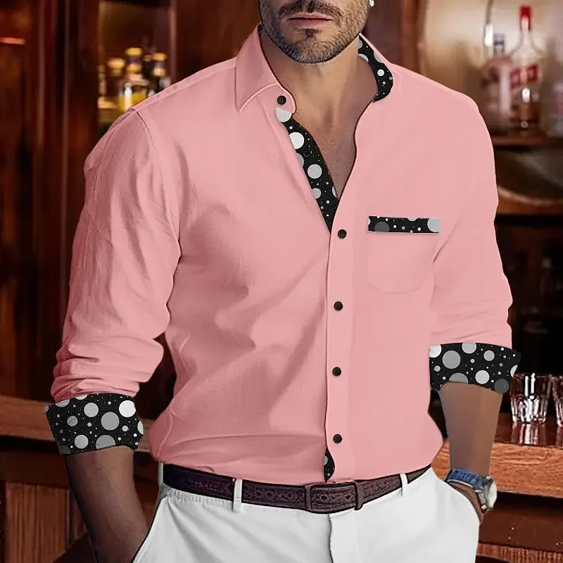 Men's Shirts Casual And Comfortable Long Sleeves Polka Dot Color Block Lapels Daily Resort Wear Stylish And Comfortable Shirt 