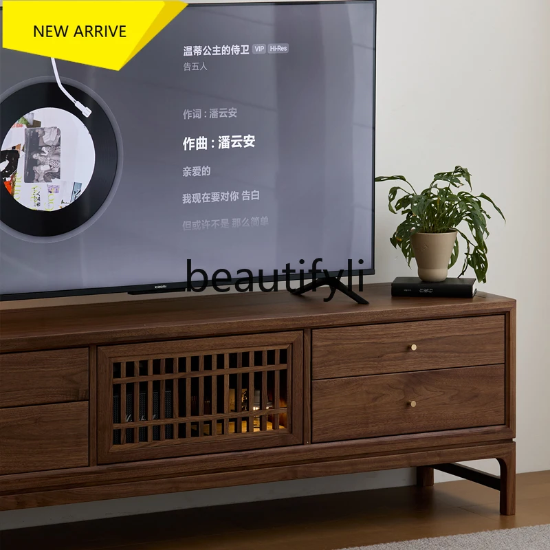 

D2520 North American black walnut TV cabinet, cherry wood combination cabinet, simple floor-to-ceiling living room side cabinet