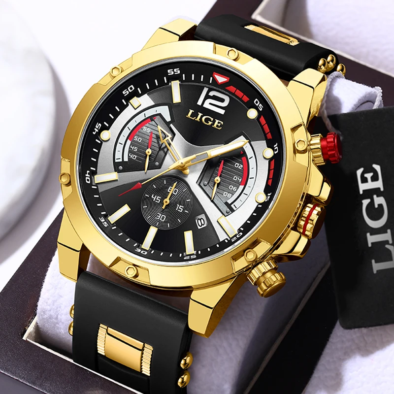 

LIGE Fashion Chronograph Men Watches Top Brand Luxury Silicone Sport Wristwatch Business Quartz Clock Waterproof Montre Homme