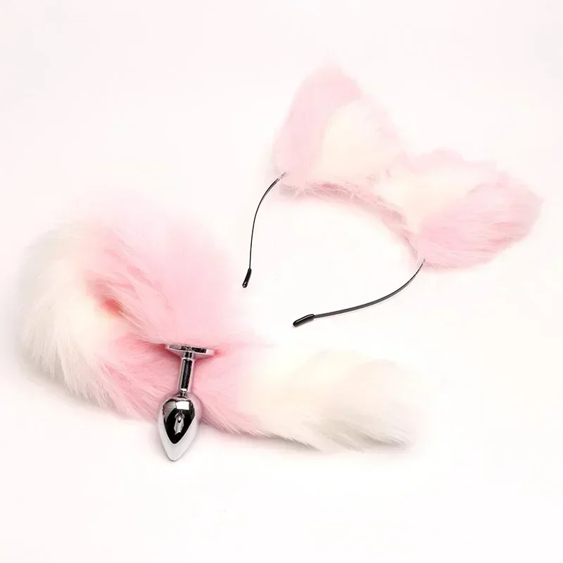 40cm Fox Tail Anal Plug Sexy Plush Cat Ears Headbands Set Butt Plug Tail Erotic Cosplay Sex Toys for Women Anal Masturbating