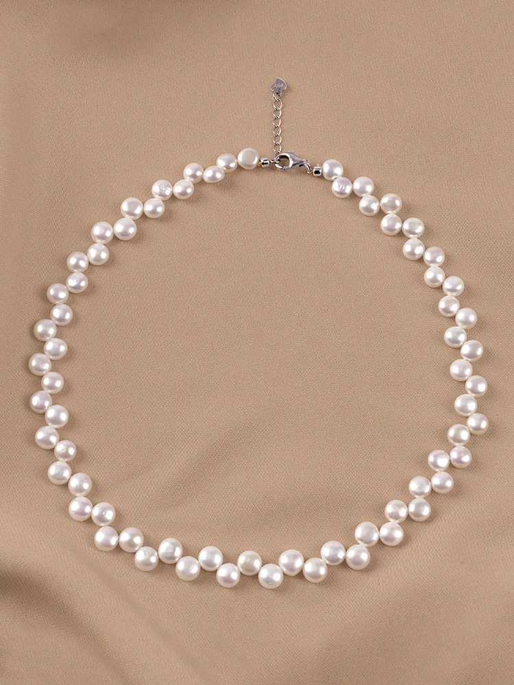 

6-7mm shining flat round flawless vintage nature freshwater Pearl baroque sweater necklace for Women Girl's choker jewelry