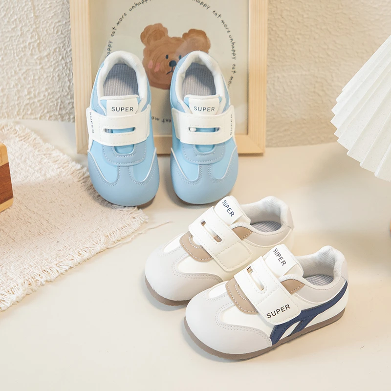 Toddler Retro Color‑Block Sneakers, Kids Letter Hook‑and‑Loop Soft Flat Casual Shoes 2‑Color
