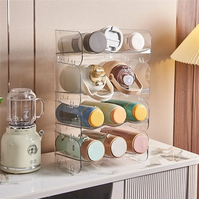 Present Cup Storage Rack Desktop Multi-Layer Transparent Dust-Proof Household Stackable Thermos Organizer Storage Rack A