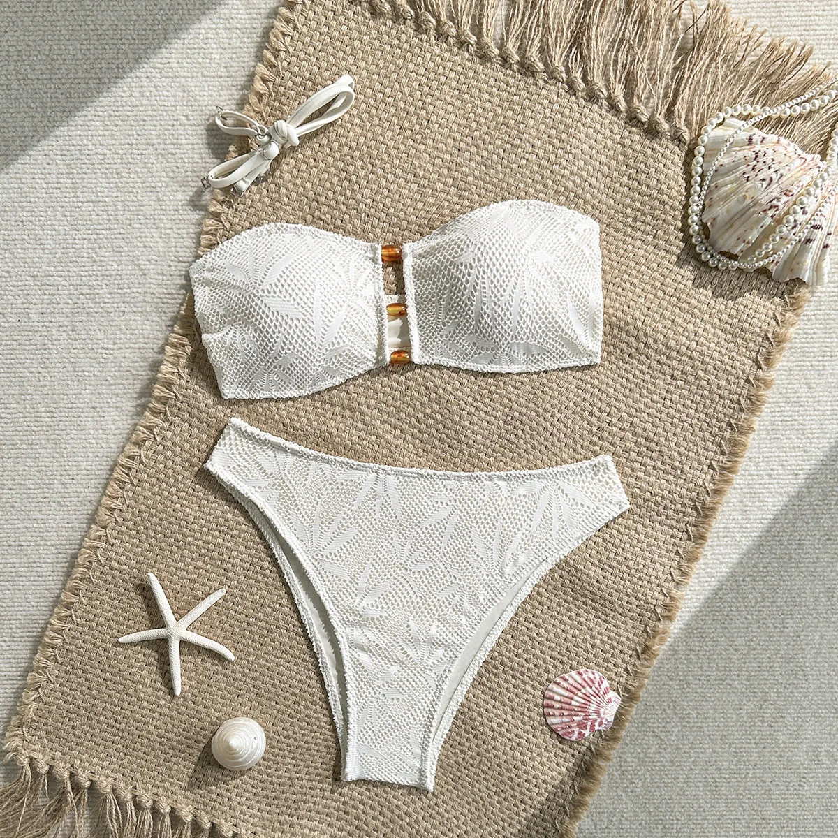 

Sexy High Waist Mesh Bikini Set Push Up Triangle Top Brazilian Bottoms Solid Color Two Piece Bathing Suit Swimwear Swim Suit