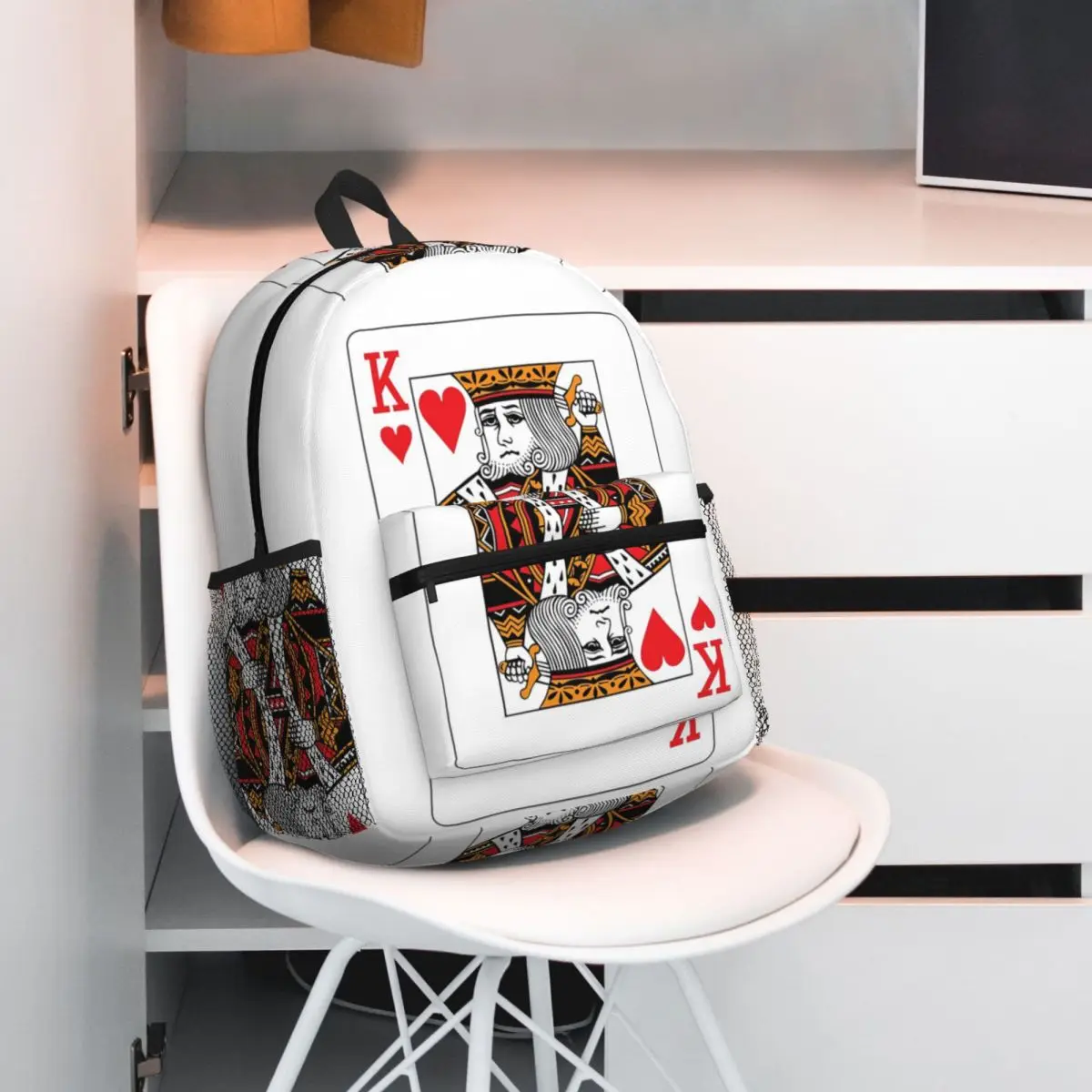 King Of Hearts Poker Playing Card Backpack Daypack Large Capacity Children BookBag School Bag Shoulder Bags for Men Women