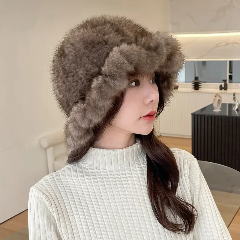 Hat Women's Winter Warm Fur Hat Elegant Temperament Mink Hair Fisherman Pot Hat