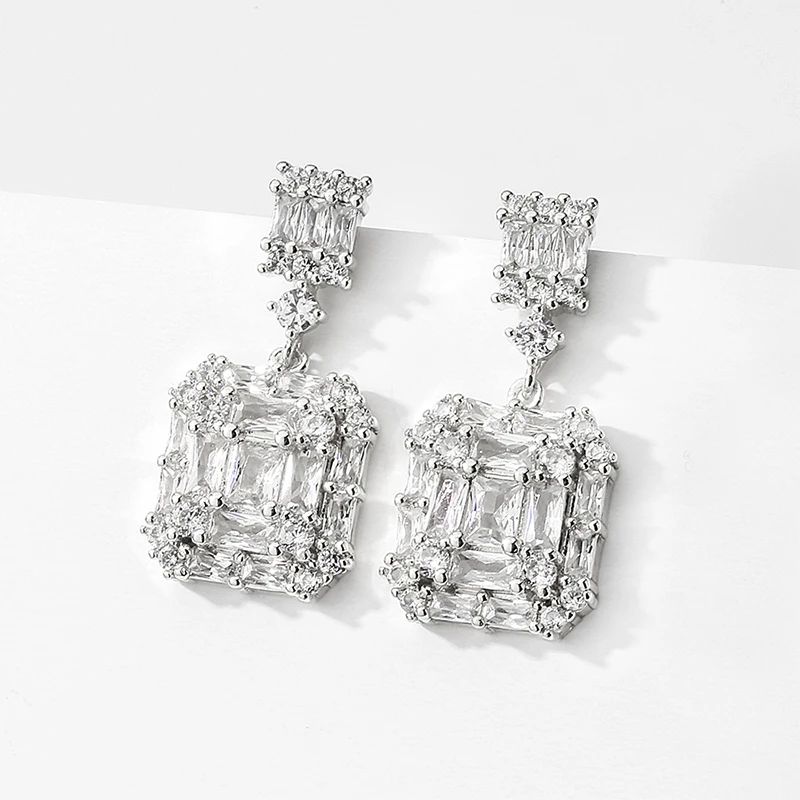 ZAKOL Luxurious Shiny Geometric Square Cubic Zirconia Drop Earrings for Women Bridal Jewelry Christmas Birthday Gifts EP2843