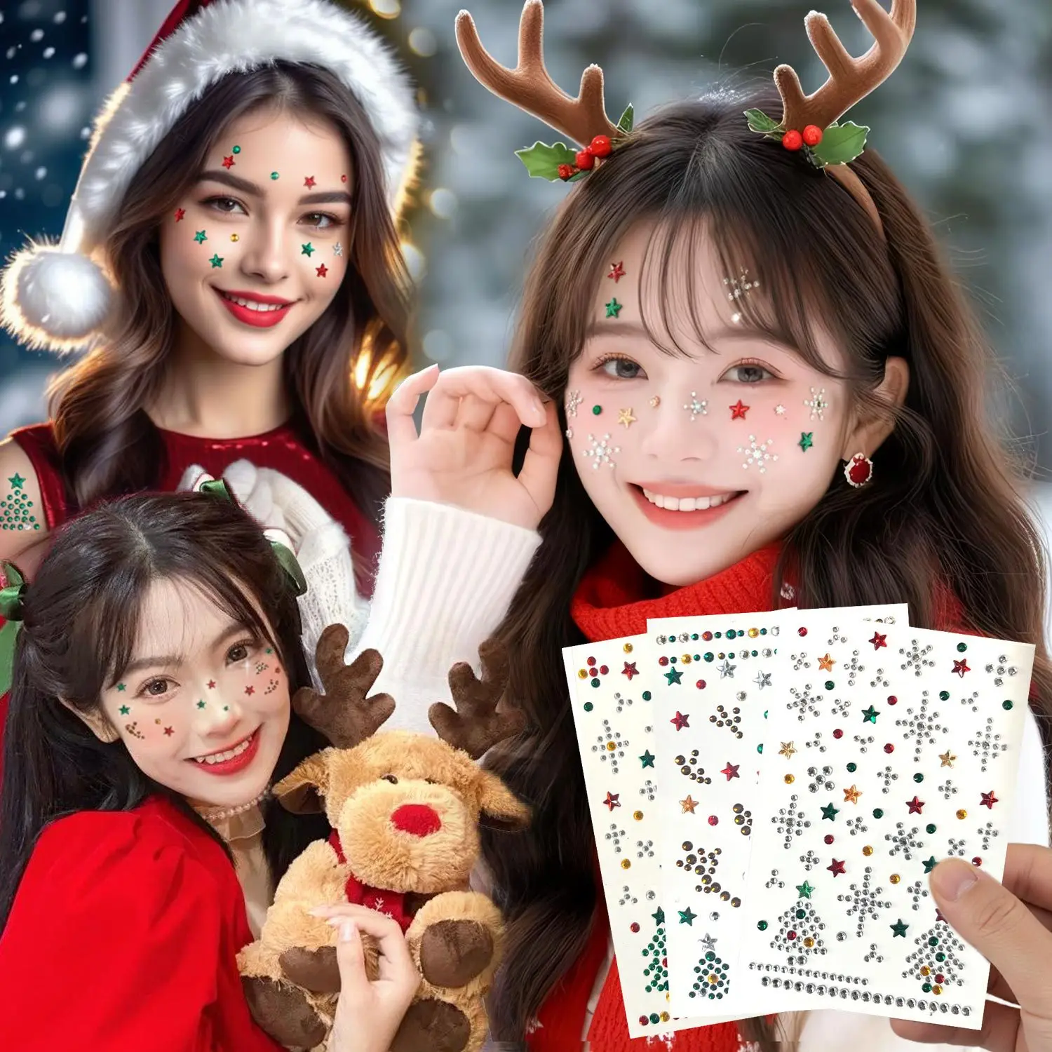 Self Adhesive Diamond Face Stickers Christmas Party Makeup Nail Art Rhinestones Shiny Multicolor Waterproof Premium view 2