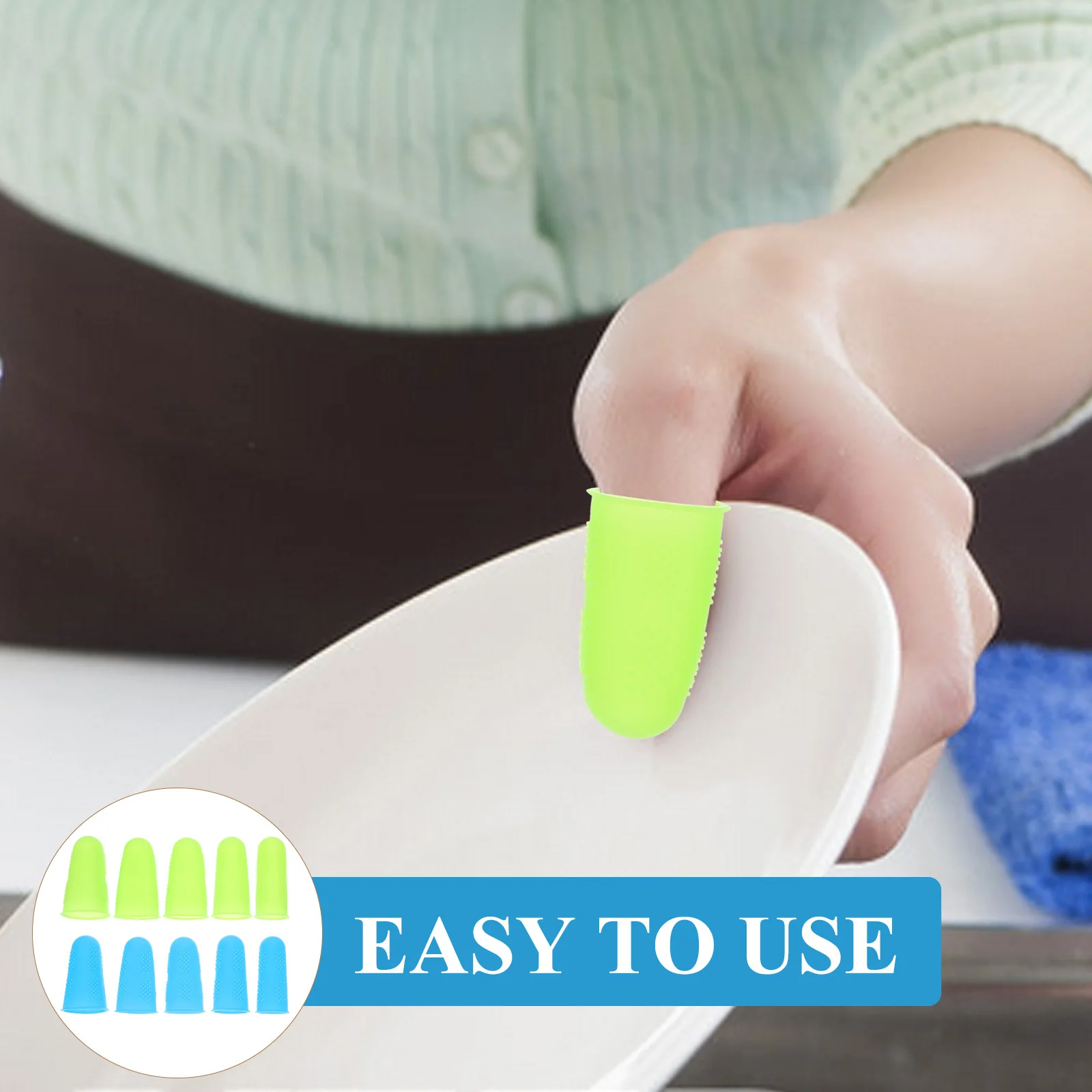 

10pcs Silicone Anti-Scalding Finger Cover Non-Slip Protective Sleeve For Cooking Baking Handling Lightweight Blue
