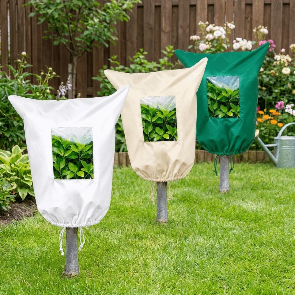 Non‑woven Plant Frost Protection Cover Breathable View Window Plant Protection Bag with Zipper Drawstring Cold Resistant