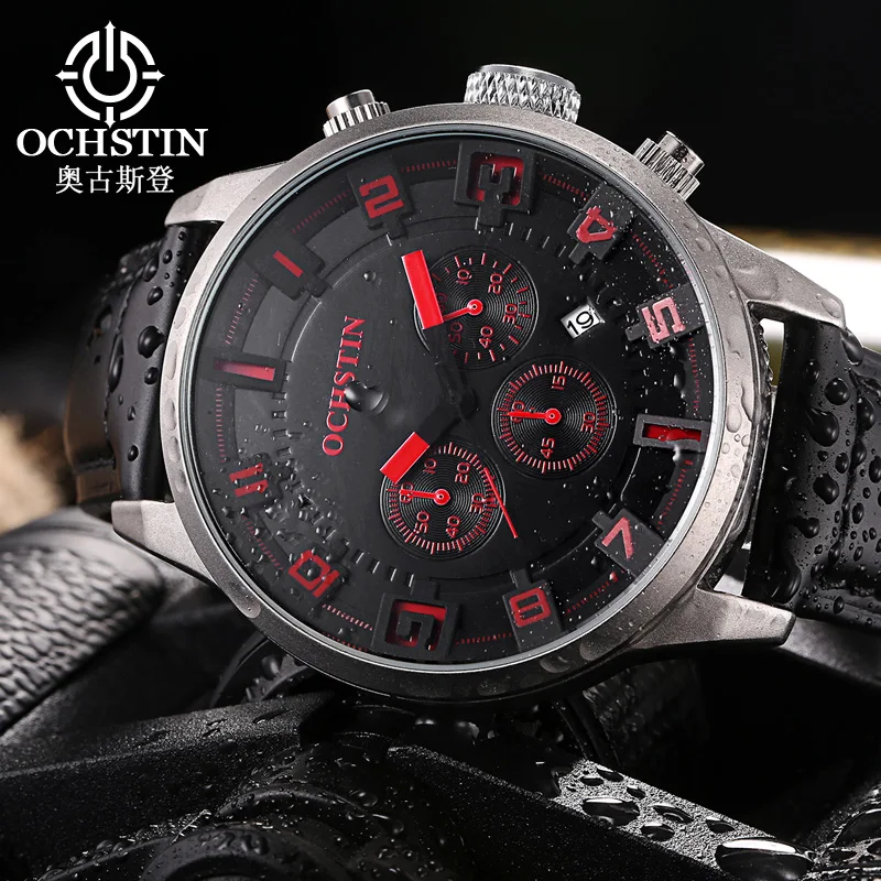 

OCHSTIN новые часы для пилота, мужские кварцевые часы с кожаным ремешком, водостойкий хронограф, модные роскошные часы