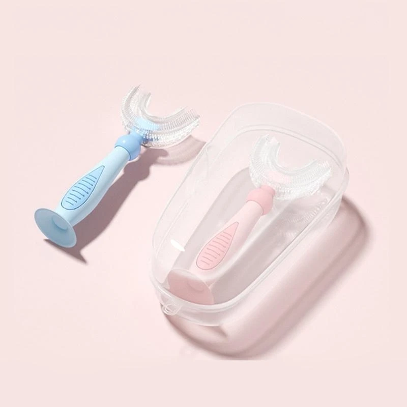

J15U Cartoon Handheld 360° U-shaped Baby Toothbrush Soft Silicone Teeth Brush Kids Teeth Cleaner Care Cleaning Tool