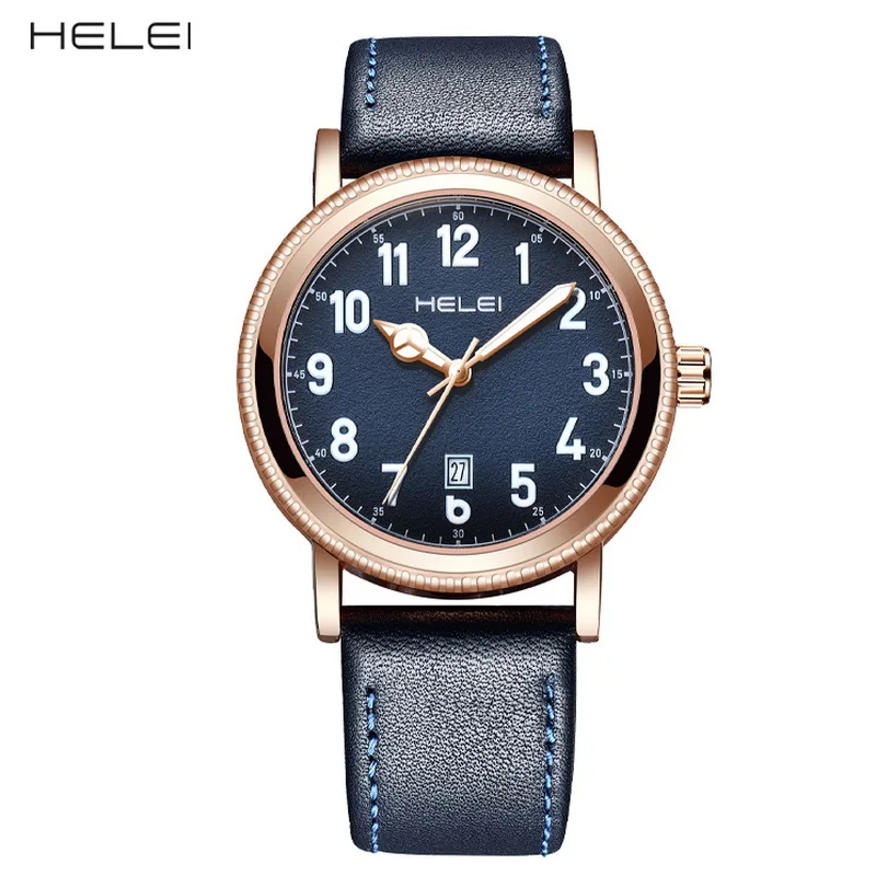 

Мужские спортивные часы с большим циферблатом и водонепроницаемым кожаным ремешком, легко читаемый циферблат, кварцевые многофункциональные часы-календарь, идеальный подарок