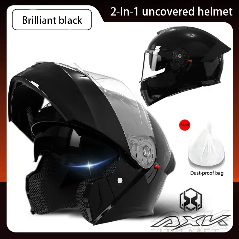 Hochwertiger DOT-zertifizierter elektrischer Moto-Flip-up-Integralhelm für Männer und Frauen, Dual-Spiegel-Visier, Sicherheits-Rennen-Helm mit zwei Szenen