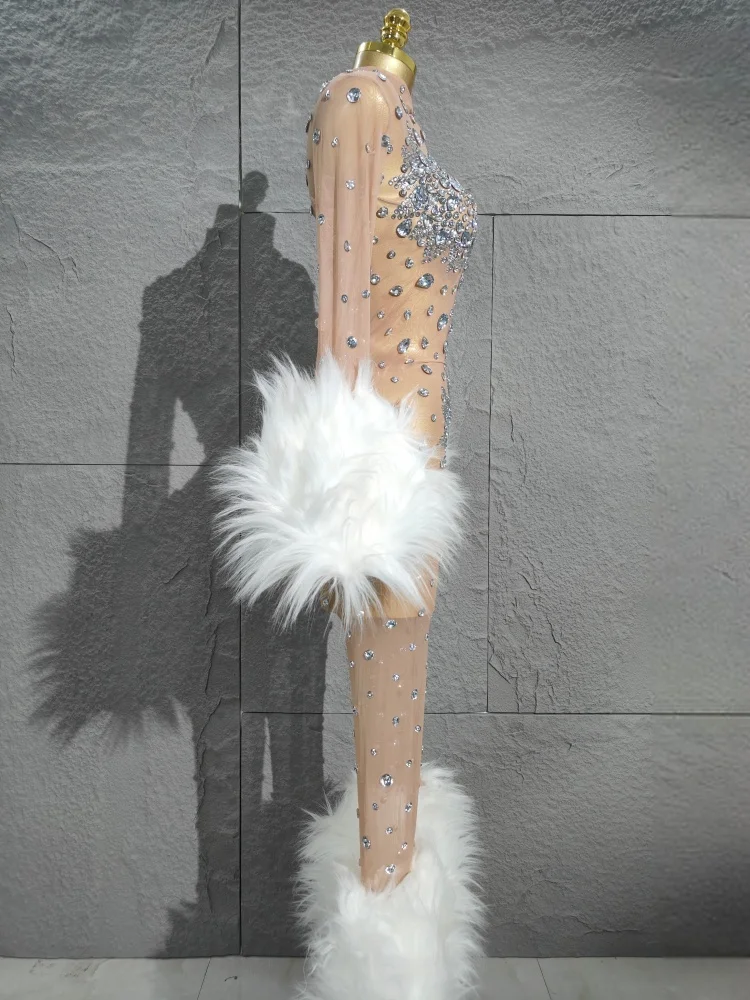 

Sexy Shiny Diamond Mesh See Through Bodycon Jumpsuit Women Sexy Long Sleeve Performance Singer Costume Nightclub Stage Outfit