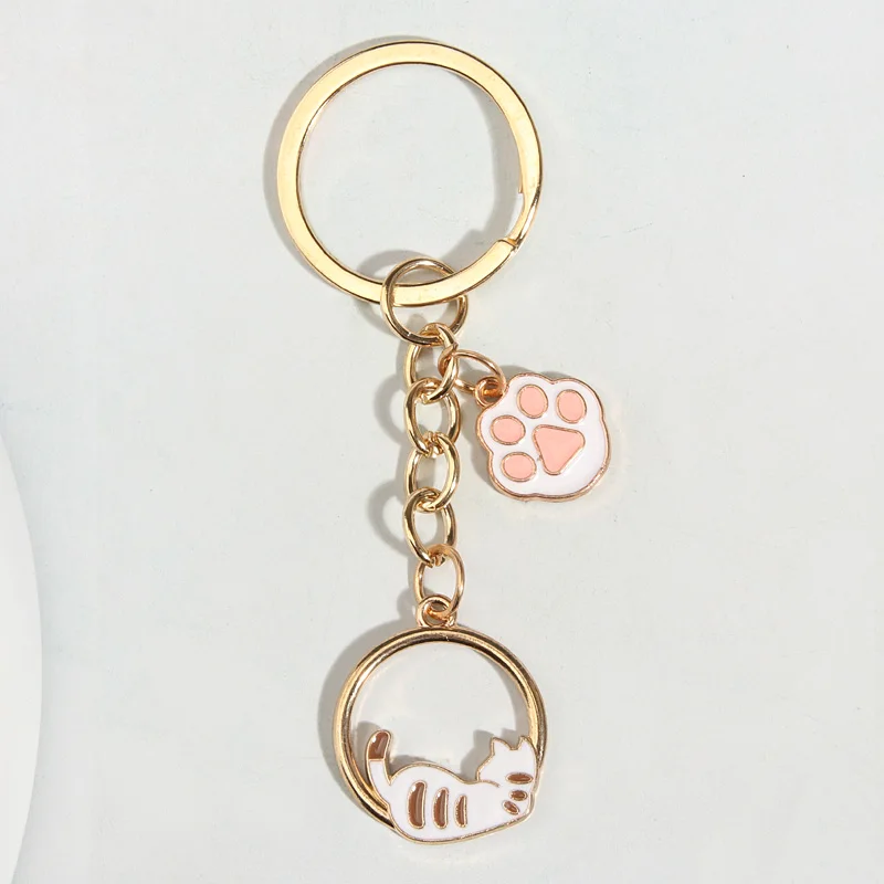 Cute Enamel Keychain Cat Paw Key Ring Animal Key Chains Pet Gifts For Women Men Handbag Accessorie Car Keys DIY Handmade Jewelry