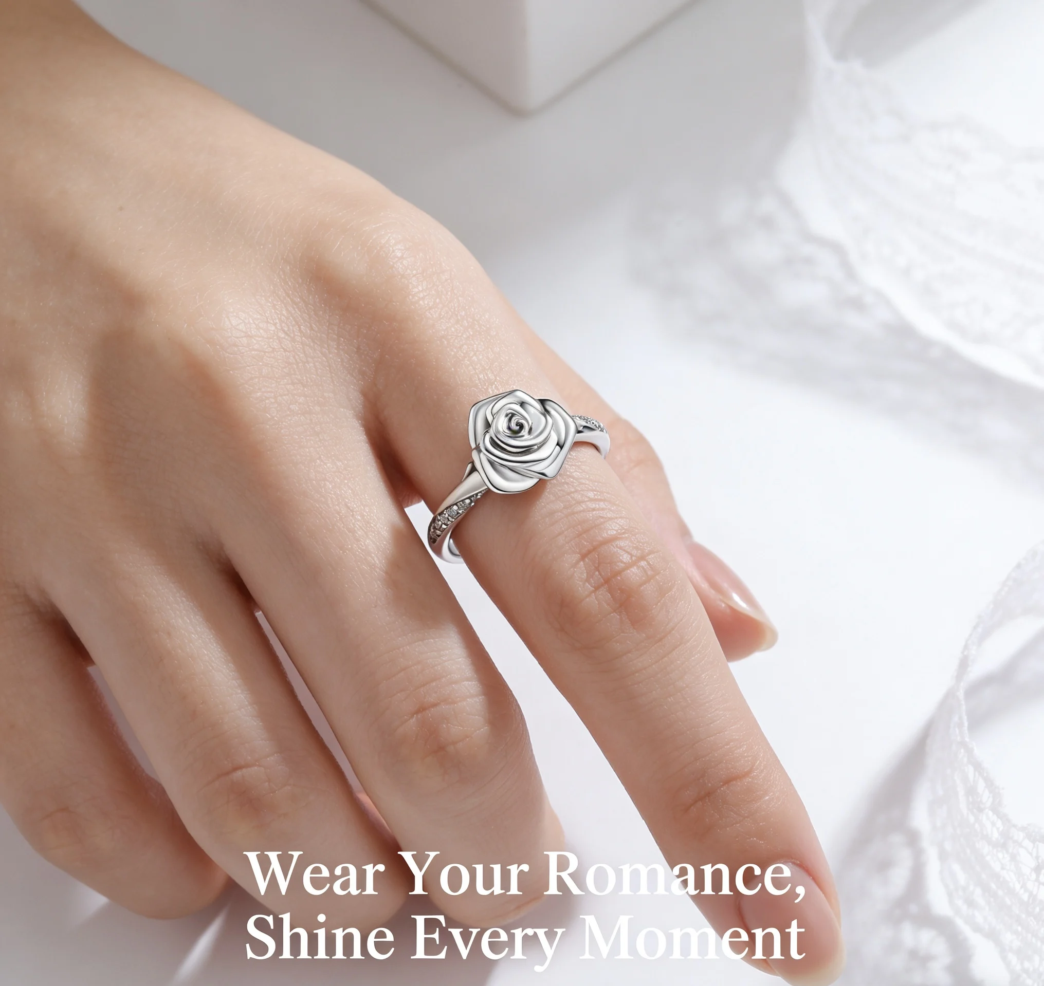 925 Sterling Silver Rose Flower Statement Ring For Women Exquisite Style Fashionable For Parties Wedding Jewelry Gifts