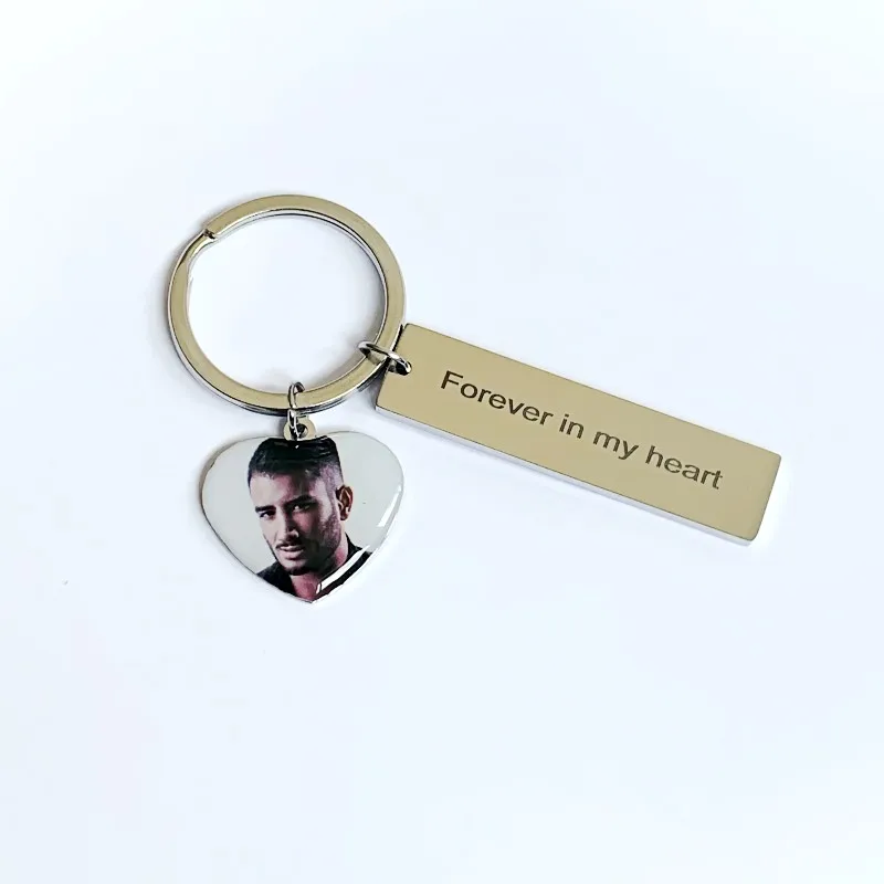 SKQIR Personalized Custom Photo Keychain Engrave Photo Key Chain Stainless Steel Letterring Keyrings For Women Men Key Ring Gift