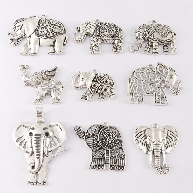 2pcs Tibetan Silver Large Animal Elephant Charms Pendants for Necklace Jewelry Making Findings