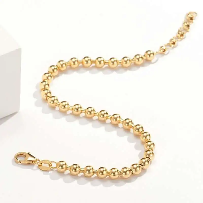 FINE 18K Yellow Gold Bracelet Women AU750 Gold 4mm Round Smooth Beads Bracelet