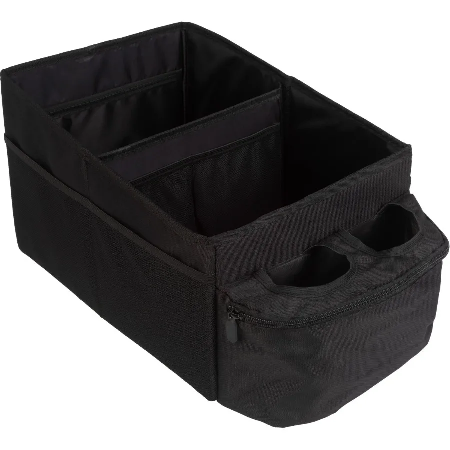 Backseat Car Organizer - Collapsible Car Storage Box with Cupholders and Partitions for Front or Back Seat Road Trip Essentials