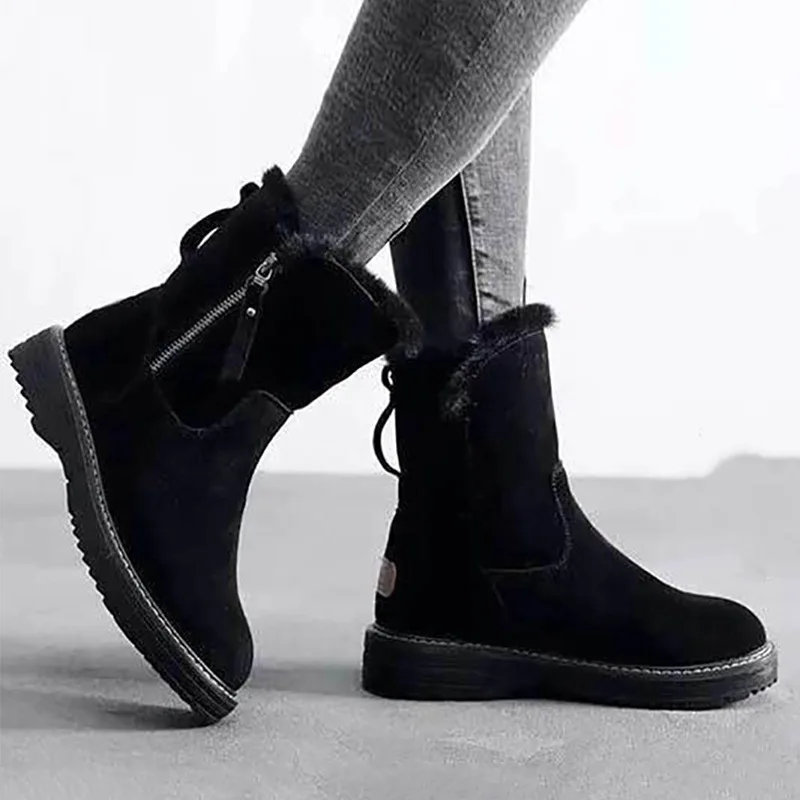 

Thickened Flat Heel Winter Boots Women's Fashionable Booties Mid-Calf Short Boots with Fleece Casual Style Snow Boots