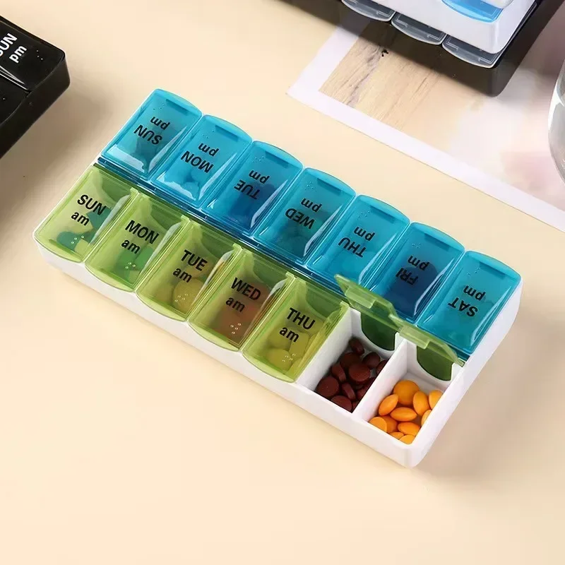 New Weekly Portable Travel Pill Cases Box 7 Days Organizer 14 Grids Pills Container Storage Tablets Vitamins Medicine Fish Oils