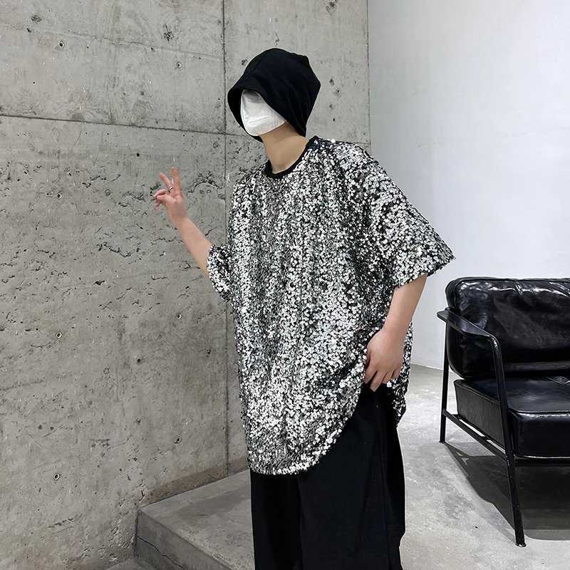 Ins Shiny Mens Sequin Korean Fashion Clothing Loose Silver Stylish Oversize Costume Night Club Pary Wear Unusual Clothes Product