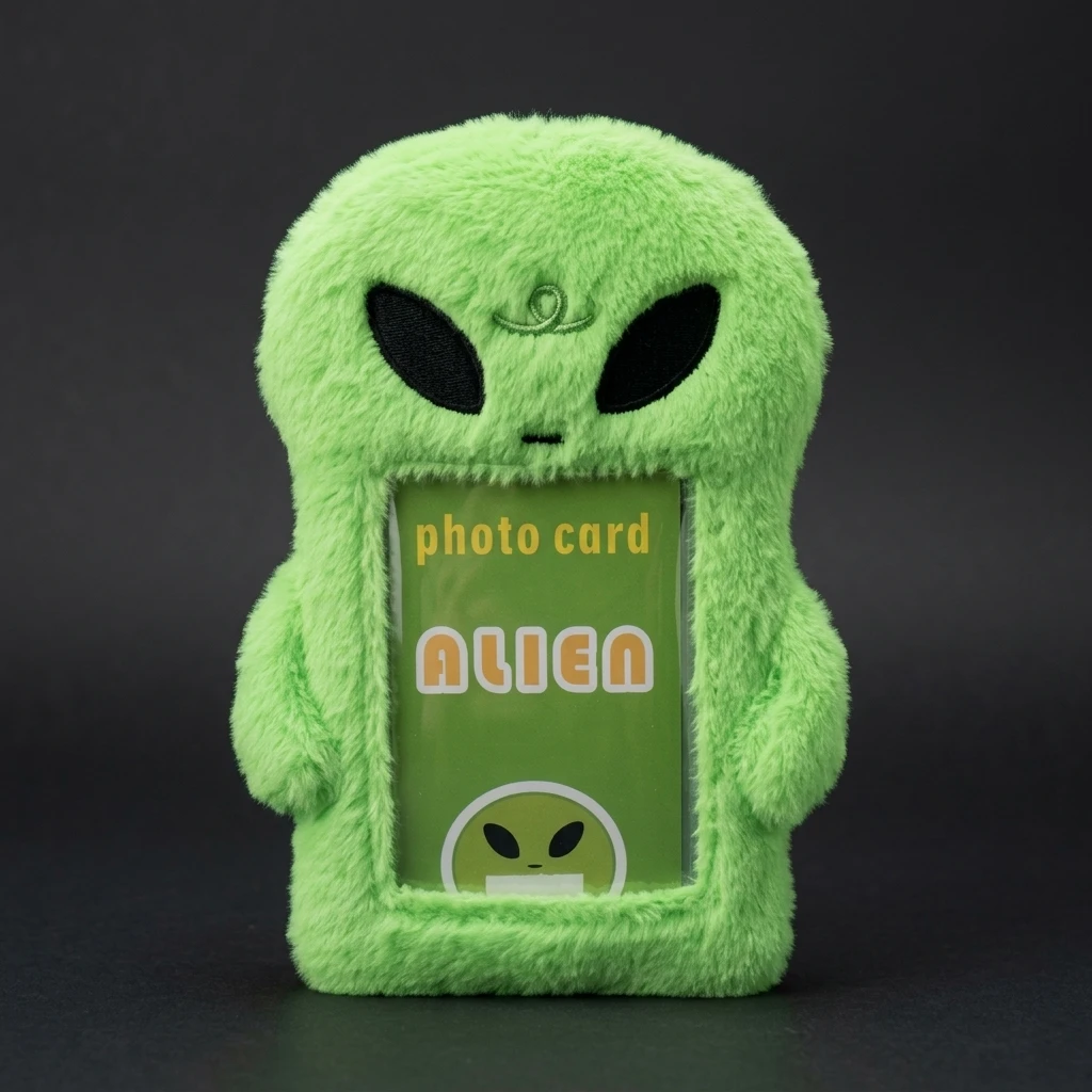 School Bus Card Plush Cartoon Holder Students Fluffy Alien Shape ID Case with Lanyard Cute Animal Badge Photo Protection Pendant view 4