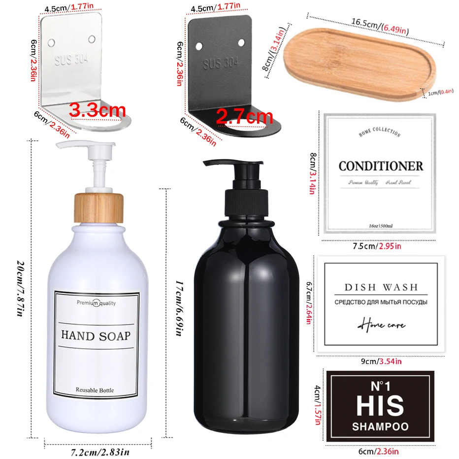 300/500ml Bathroom Soap Dispenser Wall Mounted Shampoo Shower Gel Lotion Refillable Empty Bottle Kitchen Accessories